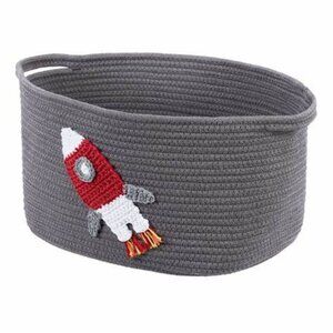 Better Home & Garden Cotton Rope Rectangle Tote Bin Rocket Ship Crochet Applique